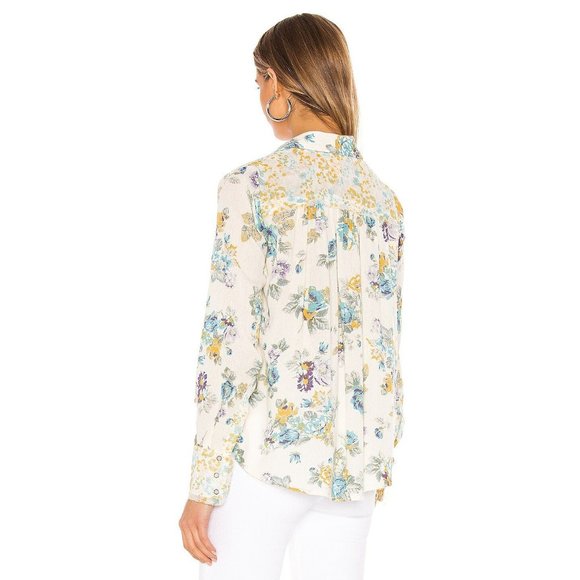 Free People Womens L Cream Floral Hold On To Me Long Sleeve Button Up Blouse NWT - Picture 11 of 11